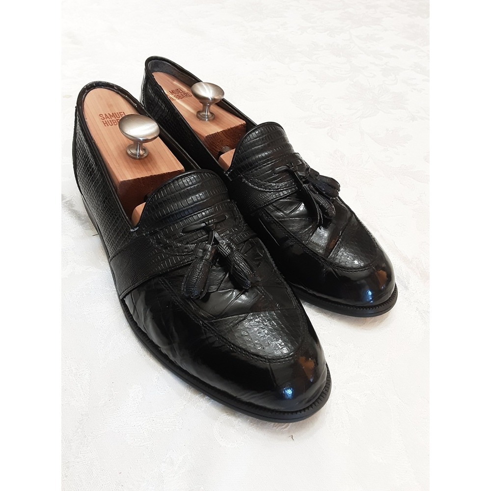 Stacy Adams Shoes Mens Size 11.5M Black Dress Tassel Loafers Genuine Snake Upper